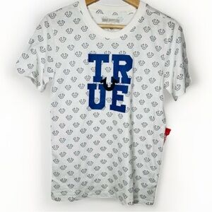 True Religion Boys Monogram Logo T-Shirt White Size L Graphic Print